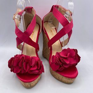 XYD Pink Open Toe Wedge Platform Cross Strap Sanda
